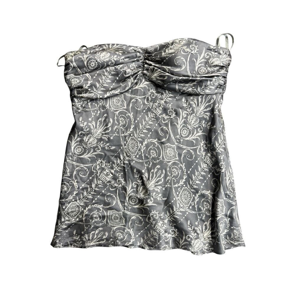 WHBM Women’s Strapless Top Gray with print Silk Lining Small Y2K style